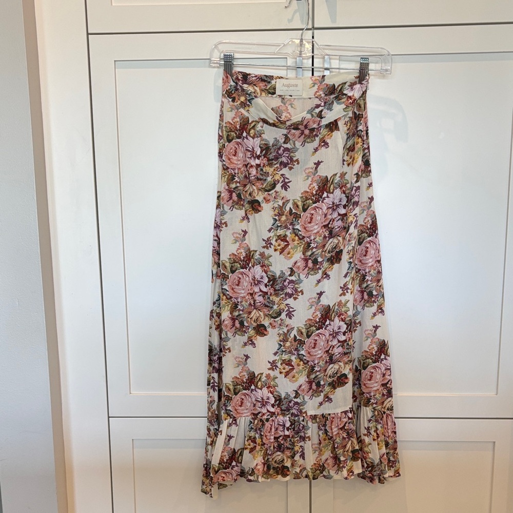 Auguste The Label Rose Print Maxi Skirt in Pink and Cream